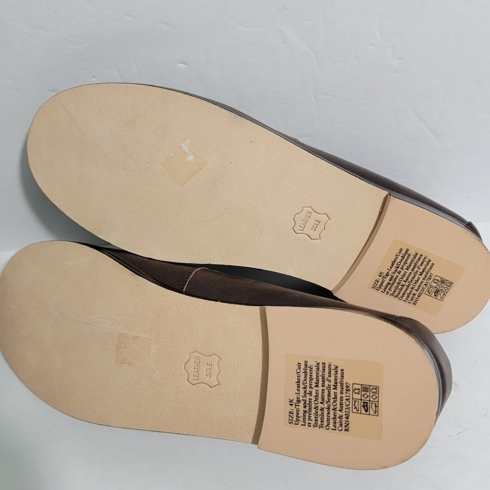 NEW JANIE & JACK Kids Leather Slip-On Shoes Size 4K Brown Leather Sole Unisex